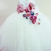 Branco vestido de esfera frisado meninas concurso desgaste apliques princesa flor menina vestido de chão tule primeiros vestidos de comunhão