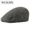 Bérets Wuaumx Printemps Automne Béret Chapeaux Pour Hommes Rétro Britannique Laine Peaked Plat Ivy Cap Personnes Âgées Chapeau À Chevrons D'âge Moyen