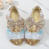 Kids Girls Leather Shoes Sequin Children Casual Sneaker Round-Toe Soft-Sole Flat Princess Crystal Shoes Single Shoe