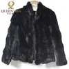 High Quality Real Fur Coat Fashion Genuine Rabbit Fur Overcoats Elegant Women Winter Outwear Stand Collar Rabbit Fur Jacket 201103