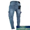 Mens jeans denim pocket byxor sommar hösten tunn smal regelbunden passform rak elasticitet stretchy man