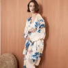 Julys Song 3 PCS Women Pyjamas Set Viscose Floral Printed Female Pyjama Loose Elegant Pink Leave Nightwear Spring Summer Robe 201217