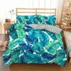 Boniu 3D -täcke omslag Set Tropical Plant Bedding Set Green Leaves Printed Bedour.