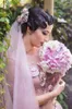 Mooie blozen roze korte huls trouwjurken met afneembare overskirt lente zomer tuin bruidsjurk appliques 3D bloemen halve mouw