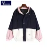 Зимний теплый цвет блока с капюшоном капюшон куртка с капюшоном HiTS HiT Color Pattered Pocket Толстые базовые женские пальто Harajuku Vangull T200319
