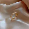 Mode smycken kvinnors ring guldpläterade kristall öppna ringar för kvinnor ny design pärla opal