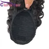 Cordão cabelo humano rabo de cavalo onda de água cru virgem indiano extensões de cabelo clip ins para preto feminino natural preto ondulado rabo de cavalo peruca