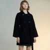 women's European and American style light mature pure color double row button woolen coat 201215