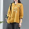 春の新芸術スタイルの女性ビンテージボタンスタンドカラールーズシャツコットンリネン刺繍ブラウスFemme Blusas Plus Size S700 H1230