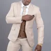 Noivo smoking um botão bege bege lapela de lapela melhor homem ternos casamento groomsman homens casamento ternos noivo (jaqueta + calça + colete)