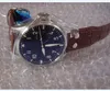 오리지널 박스 럭셔리 손목 시계 46mm 기계식 자동 블루 다이얼 스틸 베젤 브라운 가죽 스트랩 패션 남성 시계