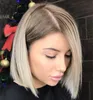 Mode Vrouwen Bruin Blond Ombre Kleur Korte bob Lace Front Pruiken 10% Menselijk Haar Natuurlijke Baby Haar Pre Geplukt braziliaanse Synthetische Kant Pruiken