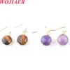 WOJIAER Vintage Dangle Hook Earrings Round Natural Stone Tiger eye Bead Pendant Gold Color Copper Drop Earring Women Jewellery BO900