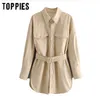 Toppies Kunstleder-Hemdjacke für Damen, langer Jackenmantel, 2020 Frühling, übergroße Windjacke, Damen-Streetwear, LJ200813