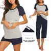 Piajamas Set per donne in gravidanza abiti da infermiere per abbigliamento per la maternità estate in cotone al seno da notte indossare tops+pantaloncini LJ201113