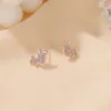 pretty Cute Small Deer Christmas Tree Stud Earrings For Women GirlsTemperament Jewelry Sliver Gold Color Asymmetric Animal Earrings