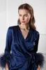 Rano Suknie Piżamy Kobiet Custom Made Futro Rękawy Soft Koronki Elastyczna Silk Nightgown Długie Rękawy Ślub Cape Cloak Wygodne