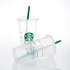 Starbucks 24oz/710ml Plastik Kupalar Tumbler Deniz Kızı Tanrıçası Yeniden Kullanılabilir Açık İçme Düz Alt Sütun Şekli Kapak Saman Kupaları Kupa 0228