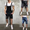 2021 Oversize Fashion Men's Ripped Jeans Jumpsuits Shorts Summer Hi Street Distressed Denim Bib Overaller för Man Suspender Byxor