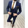 Tre pezzi blu royal uomo con risvolto a punta smoking da sposa su misura abiti da uomo slim fit (pantaloni giacca + gilet + cravatta) 201027