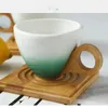 Set di tazze da caffè in ceramica creativa Tazza con manico in legno per uso domestico con coperchio Tazza in ceramica Semplice tazza d'acqua per ufficio