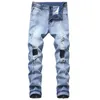 Homens jeans casuais de jeans apertados rasgaram calças elásticas e camisa e camisa slim fit1