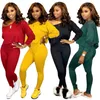 Nowe Kobiety 2 Sztuk Dresy Ustawia Ladies Active Sports Loungewear Długim Rękawem Pulower Luźne Crop Topy + Długie Spodnie Moda Zimowe Ubrania