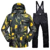 スキースーツメンズ冬の屋外の防風の防水熱の男性の雪のズボンを設定するとスノーボードのジャケット220106