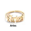 Anneaux réglables en acier inoxydable 12 Constellations lettre anneau pour femme ouverture mariage zodiaque doigt bague anniversaire bijoux cadeau