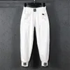 Nova Chegada Primavera Verão Coreia Moda Mulheres Elástico Cintura Loose Branco Jeans All-Matched Algodão Casual Denim Harem Calças LJ200811