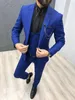 Custom Made Groomsmen Peak Lapel Groom Tuxedos Bleu Royal Hommes Costumes Mariage / Bal / Dîner Meilleur Blazer Homme (Veste + Pantalon + Cravate + Gilet) K895