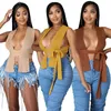 Ontwerper Womens Camisole Tops Nieuwe Effen Kleur Sjaal Lage Borst Korte Top Sexy Bindende Sweater