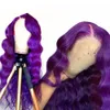 Dropship Colorful Wig Purple Color Faliste Szwajcarskie Przezroczyste Koronki Przednie Brazylijskie Dziewicze Ludzkie Włosy Peruki