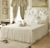 100% Pamuk Dantel Yatak Seti Kral Kraliçe Ikiz Yatak Seti Prenses Kore Kızlar Beyaz Pembe Yatak Etek Yastık Düğün Bedclotes T200706