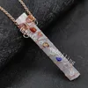 30Pcs Charged 7 Chakra Natural Gemstone Crystal Chip Bead Copper Wire Wrapped Raw Selenite Wand Pendant Necklace for Personal Transformation