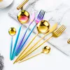 24 stücke Home Besteck Set Gold Geschirr Set Edelstahl Messer Gabel Löffel Lebensmittelqualität Luxus Geschirr Geschenk Box Spülmaschinenfest 210318