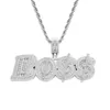 Iced Out CZ Diamond Letter Boss Pendant Necklace Gold Silver Plated Mens Hip Hop Jewelry Gift246w