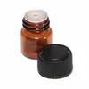 Cheap 1ML 2ML 3ML 5ML Amber Glass Essential Oil Bottle with Black Screw Lid & Inner Plug, Sample Perfume Tester Glass Vials for Oils Free Ship