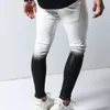 Neue Jeans dünne uomo Männer Farbverlauf schwarz weiß zerrissene Loch Denim Pantalones männliche Knöchel Reißverschluss Bleistift Hose schlanke Hip-Hop-Jeans C1123
