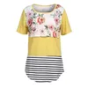 Women Maternity Tops Breastfeeding Nursing Tees Striped Short Sleeve T-Shirt Printing Flower Vest Clothing Spring Autumn 20220303 H1