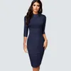 Retro O- Pescoço Elegante Bodycon Bodycon Breve Cor Sólida Desgaste Chic para Trabalhar Vestido Slim Hb574 F1130