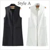 Junelove Blazer Casual Vest Waistcoat Women Stand Collar Long Suit Vest Female Jacket Black Pockets Office Lady 201031