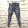 Partihandel mode denim casual mager jeans män hiphop studenter grå trendiga herr sommar koreanska slim-fit stretch-hål jeans 201128