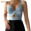 New V-neck Open Back Vest Sexy Womens Solid Color Kink Elastic Tie Small Outdoor Tank Top S-XL