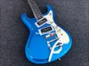 Ventuers Mosrite Metallic Blue Guitare électrique Double Cut Body Shape, Deux micros P90, China Bigs B-50 Vibrato, Zero Fret, Chrome Hardware