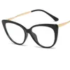 2020 Fashion Oversized Cat Eye Glasglas Metallramar Kvinnor Märke Eyewear Men Rensa Lens Anti-Blue Glasses Ladies Tillbehör