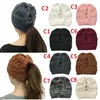 Cute New Criss Cross Skull Cap Women Girl Winter Knitted Hats Ponytail Beanie Detachable Pompom Hat Knit Cross Cap 36 Styles