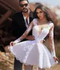 Modna koronkowa biała sukienka ślubna z długim rękawem, biała krótka suknia ślubna 2021 Sukienki na pannę za szyję Vestido Corto de novia plus size soli rozmiar 287T