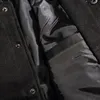 Giacca da baseball da uomo in lana PU con maniche in pelle PU Colletto alla coreana Nero Preppy Stile giapponese Capispalla maschile Autunno 201130