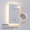 Topoch Wall Lamp LED 듀얼 스위치 2X USB 포트 침실 백라이트 및 독서 로프트 조절 가능한 야간 조명 실내 조명 비품 매트 화이트/브론즈